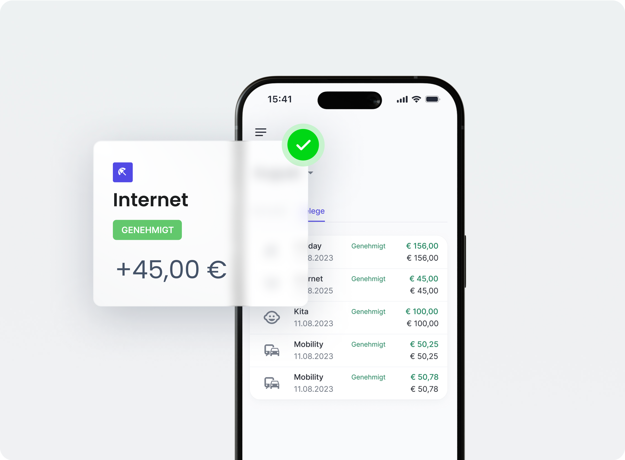 Smartphone zeigt genehmigte Internet-Zuschüsse in der become.1 App