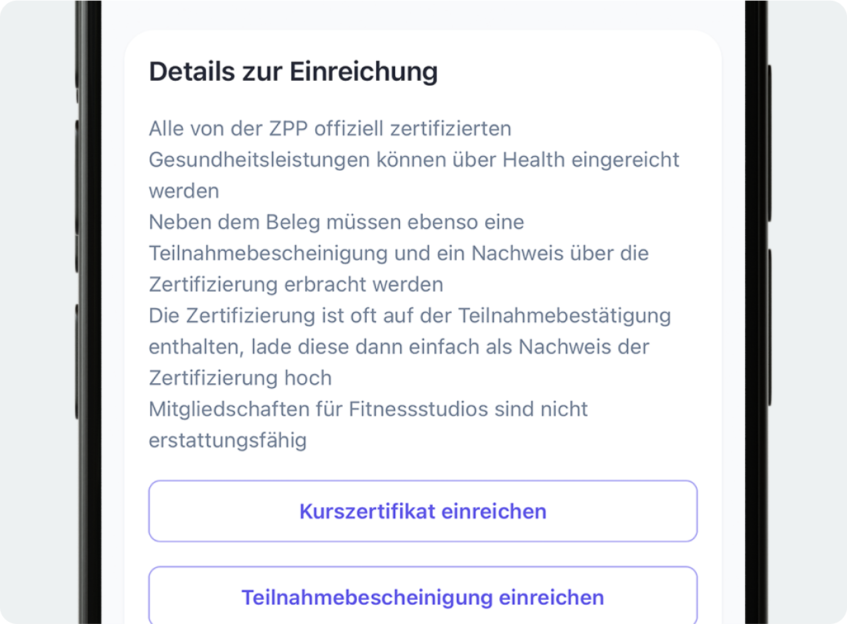 Smartphone zeigt Informationen zur Kostenerstattung beim Gesundheitszuschuss (Health)