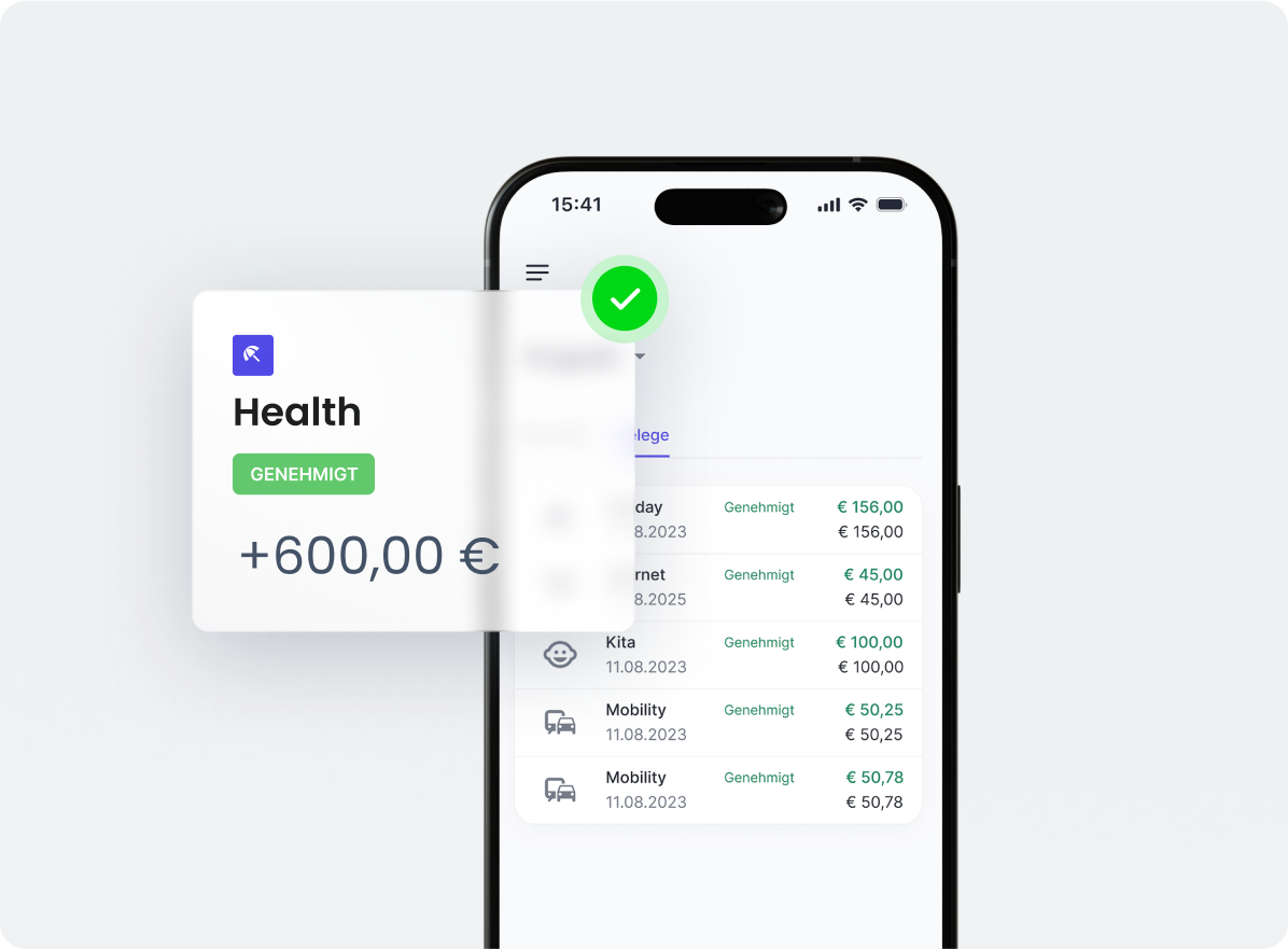 Smartphone zeigt genehmigte Health-Zuschüsse in der become.1 App