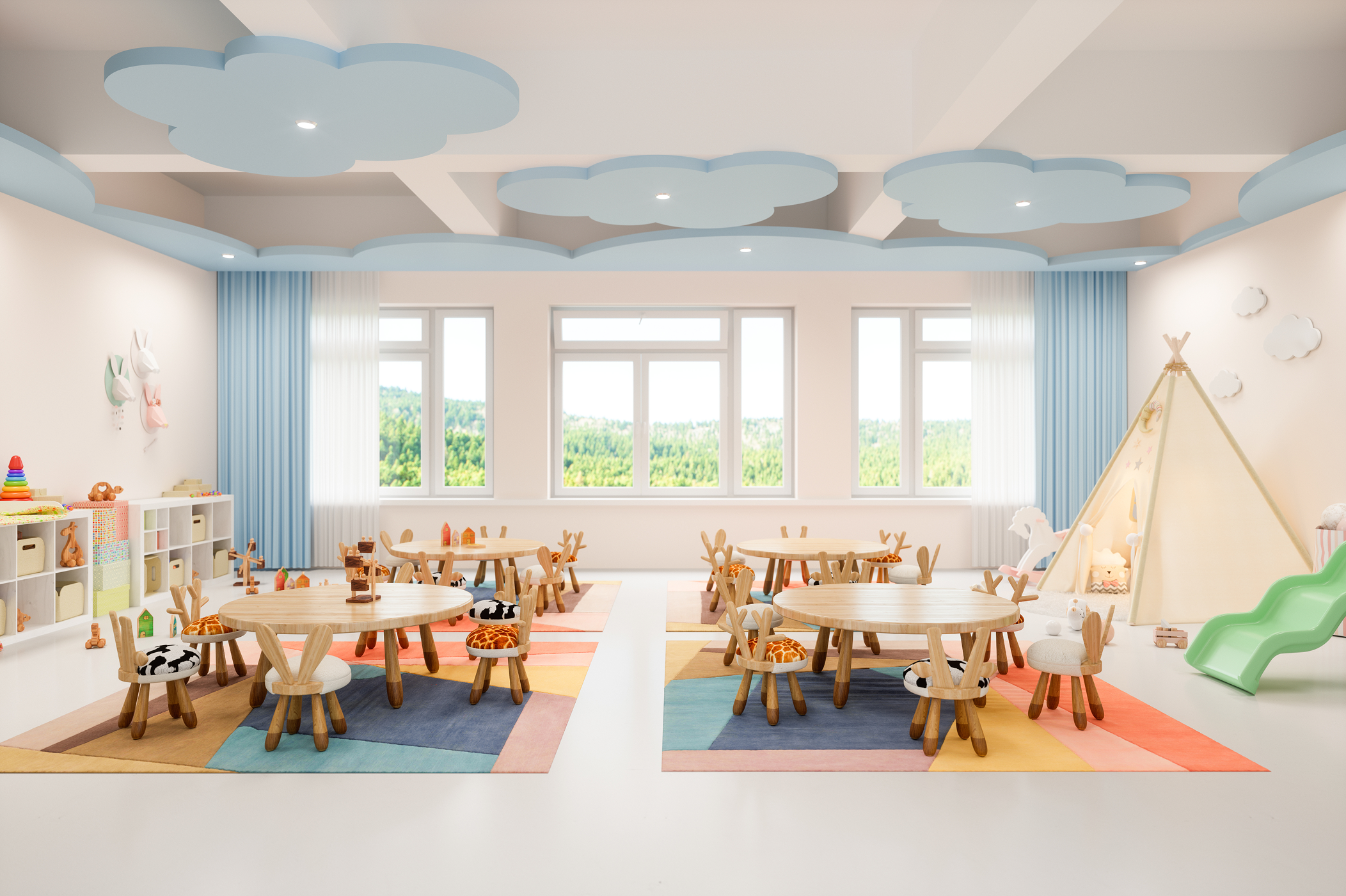 Heller, freundlicher Gruppenraum in einer Kindertagesstätte – Symbol für den Benefit Kinderbetreuungszuschuss von become.1