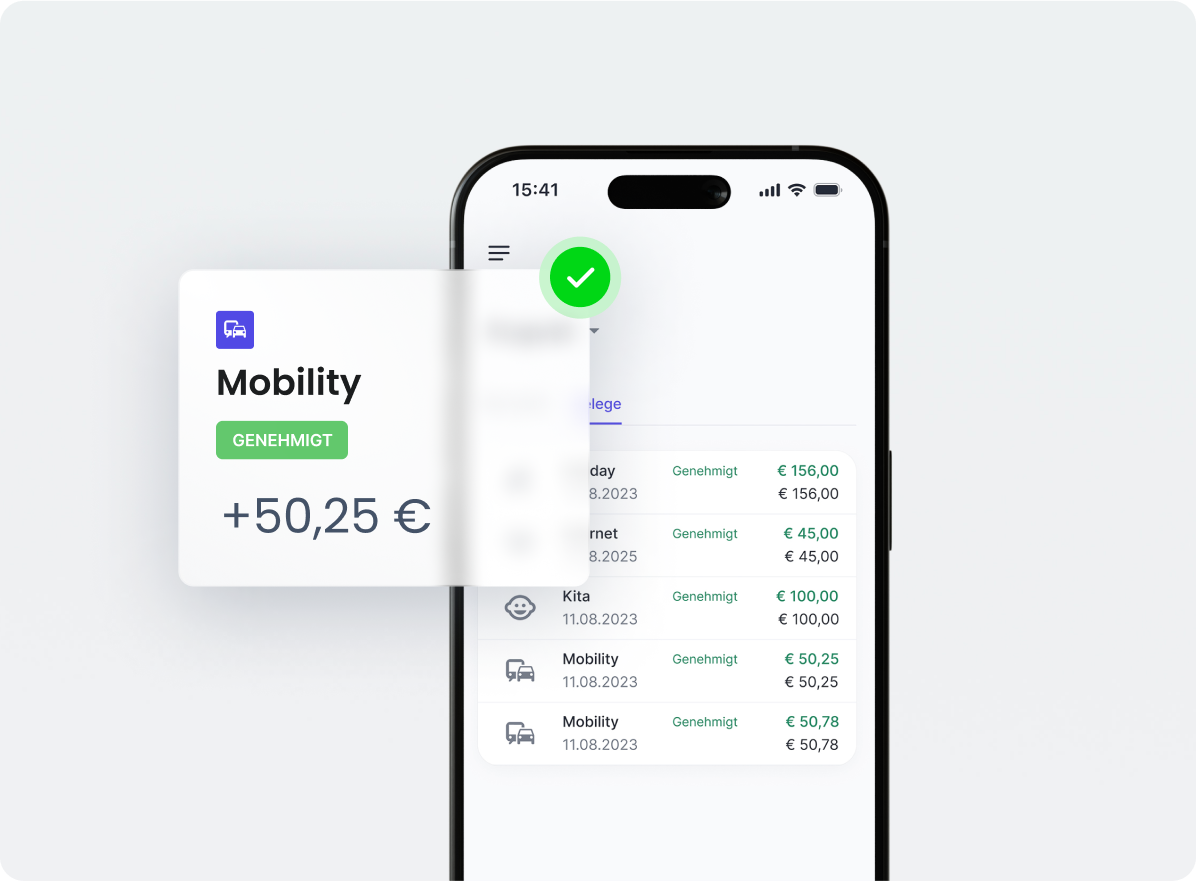 Smartphone zeigt genehmigte Mobilitäts-Zuschüsse in der become.1 App