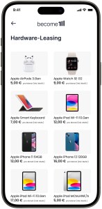 Smartphone zeigt become.1 Plattform für Hardware-Leasing
