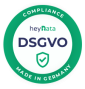Compliance Siegel: heyData bestätigt die Einhaltung der DSGVO-Richtlinien.